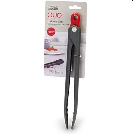 Joseph Joseph Duo Lockable Tongs with Tool Rest (Grey/Red) – Efficient Cooking Tool Australia